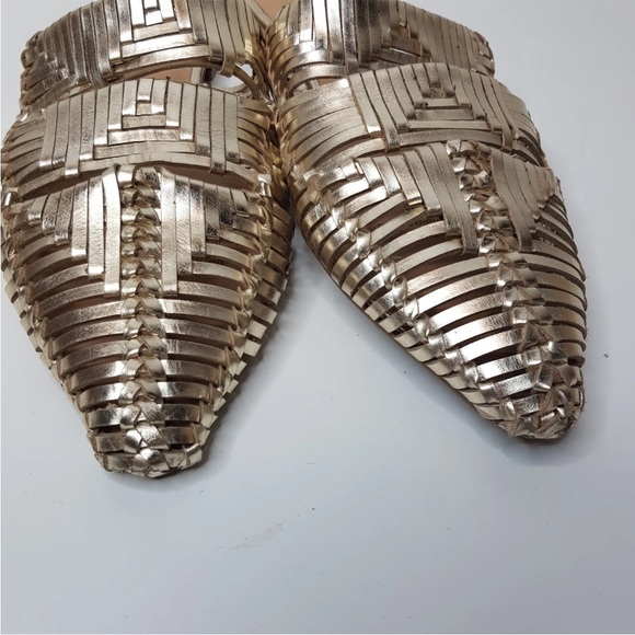 Matisse East End Leather Woven Sandals Sliders UK 6 EU 39 Gold Anthropologie - Picture 3 of 13